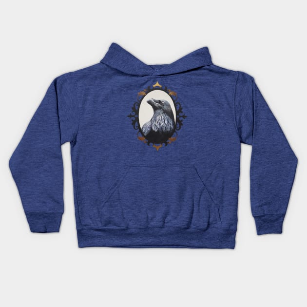 Raven - bird portrait Kids Hoodie by EmilyBickell